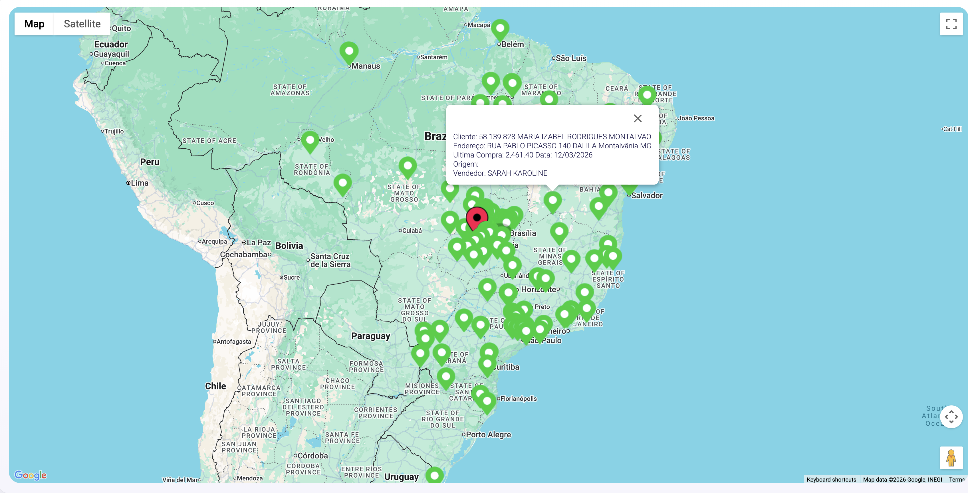 Mapa de clientes e vendas por região no SimpleDot