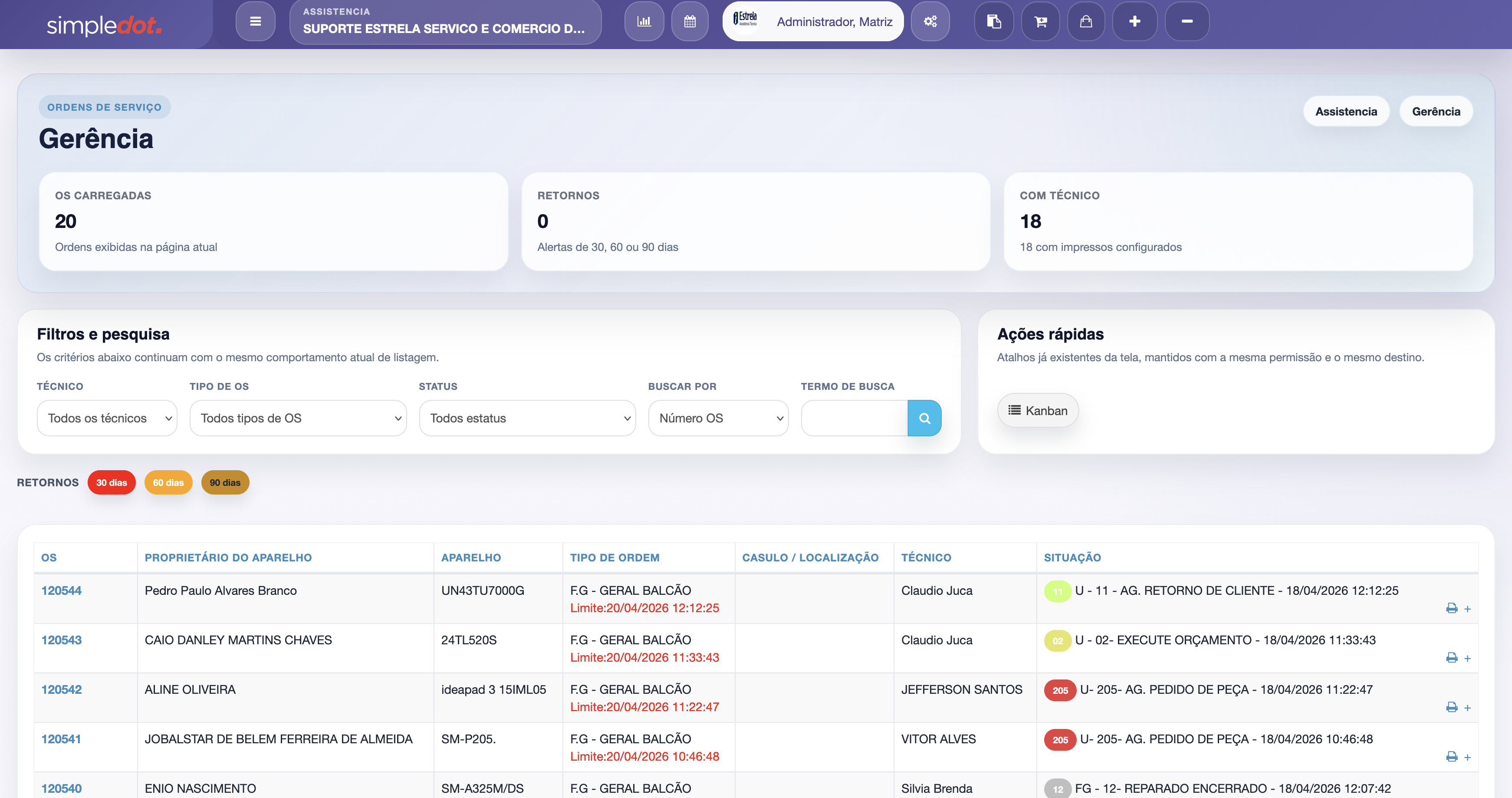Demonstração do SimpleDot para Oficina Mecânica